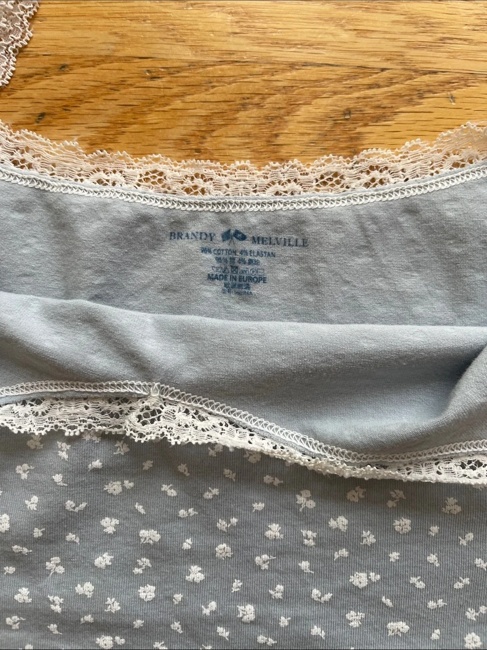 Brandy Melville Light Blue Floral Lace Trim Tank